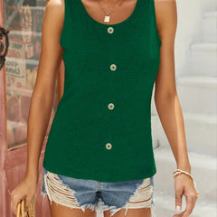Solid Button Round Neck Tank Top