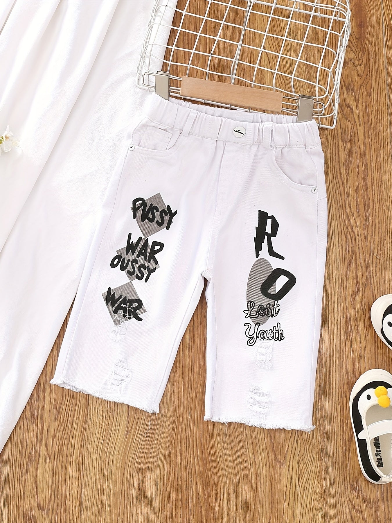 Boys Ripped Jeans Cropped Pants Loose Fit Spring Autumn Kids Clothes