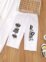 Boys Ripped Jeans Cropped Pants Loose Fit Spring Autumn Kids Clothes