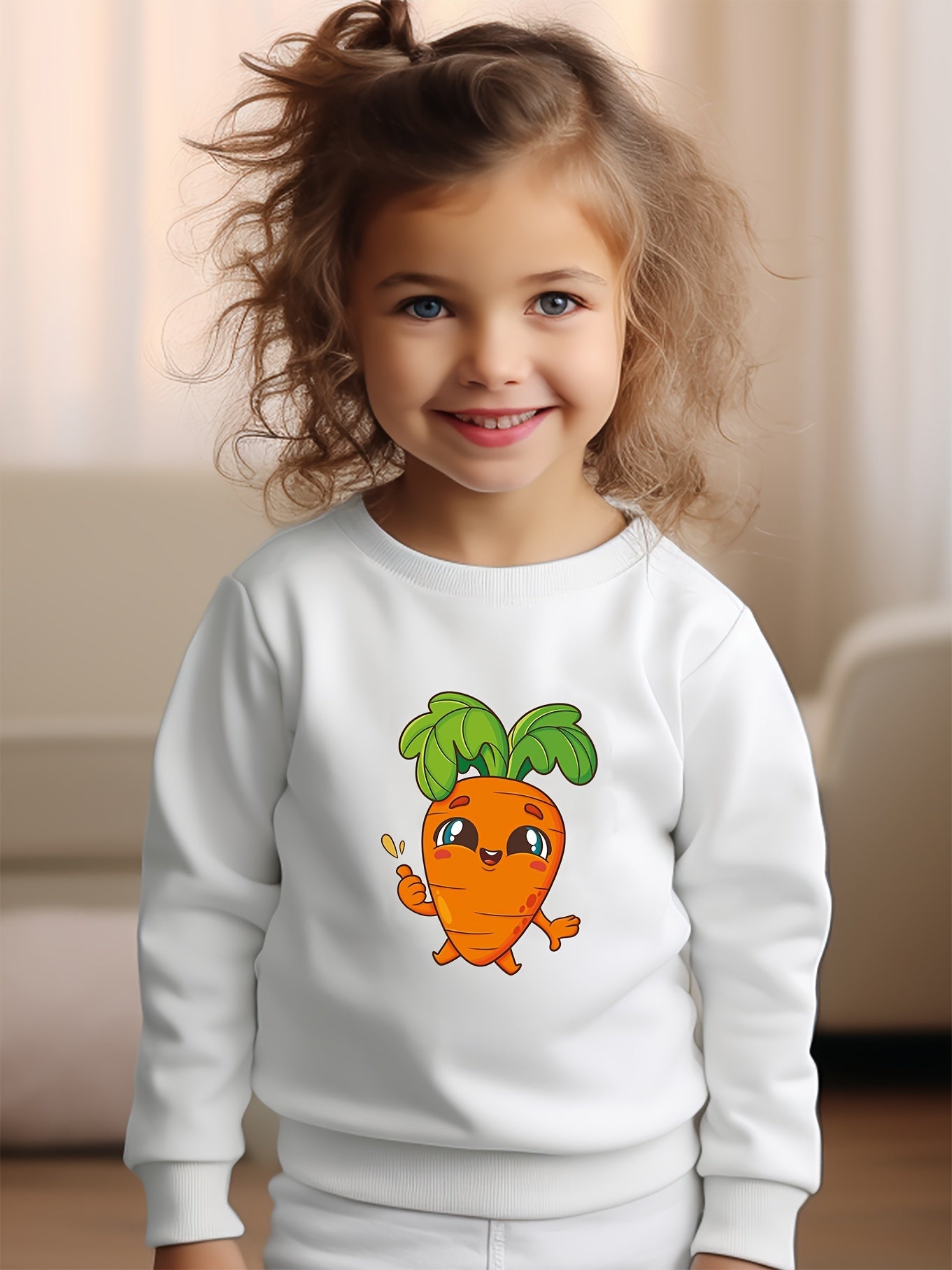 Girls Carrot Pattern Crew Neck Sweatshirt Spring Fall Christmas Gift