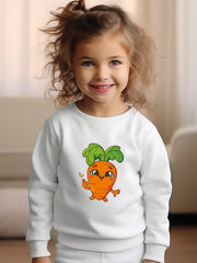 Girls Carrot Pattern Crew Neck Sweatshirt Spring Fall Christmas Gift