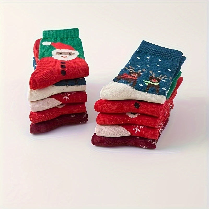 10 Pairs Christmas Print Socks Soft Mid Tube Women's Stockings