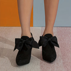 Bowknot Block Heels Point Toe Pumps Slip On Heels