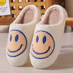 Women's Smile Face Pattern Slippers Plush Lined Slip On Shoes