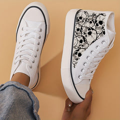 High-Top Skull Pattern Skate Shoes for Girls