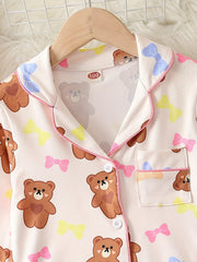 Kid's Bear Print Pajama Set Long Sleeve Top & Pants