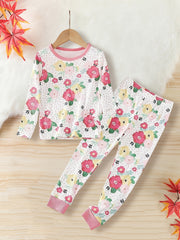 Floral Pattern Kid's Pajamas 2pcs Set Long Sleeve Top & Pants