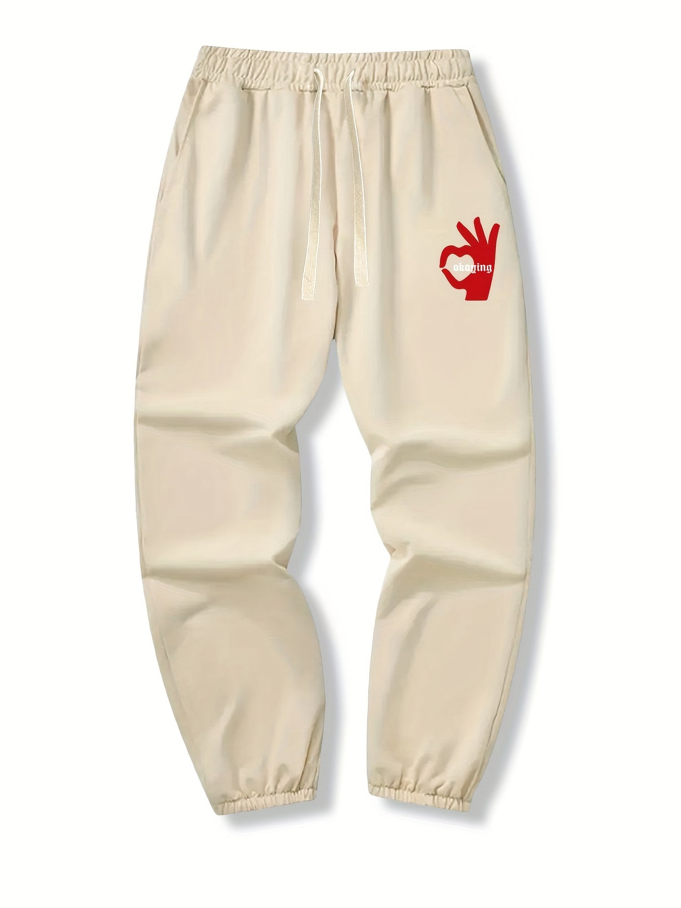 OK Gesture Print Drawstring Sweatpants Men's Casual Joggers