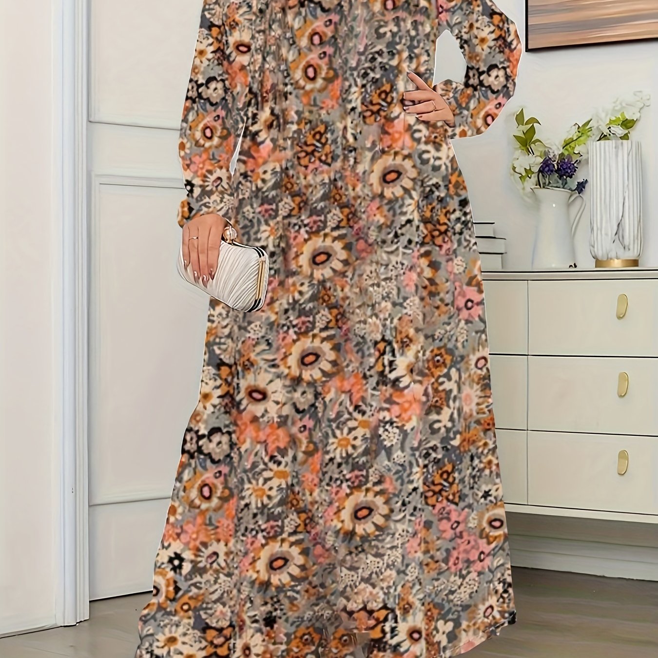 Floral Maxi Dress Long Sleeve Print