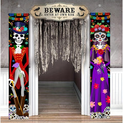 Halloween Skeleton Couple Home Porch Banner Outdoor Door Hanging