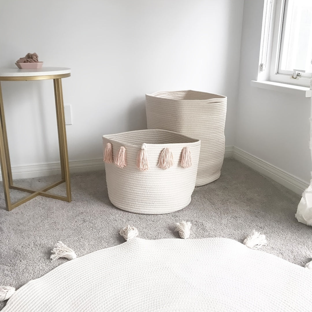 Handcrafted Tassel Cotton Rope Toy Storage Basket for Kids