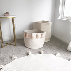 Handcrafted Tassel Cotton Rope Toy Storage Basket for Kids