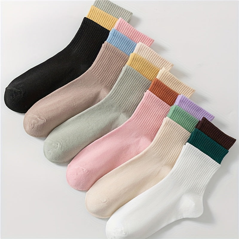 6 Pairs Colorblock Ribbed Mid Tube Socks Women's Stockings