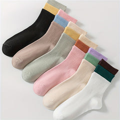 6 Pairs Colorblock Ribbed Mid Tube Socks Women's Stockings