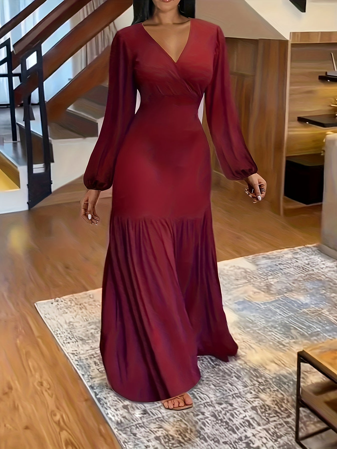 Lantern Sleeve Maxi Smock Dress