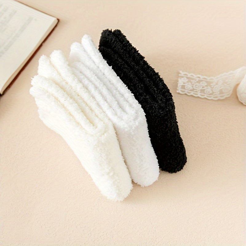 3 Pairs Warm Fuzzy Socks Soft Mid Tube Stockings