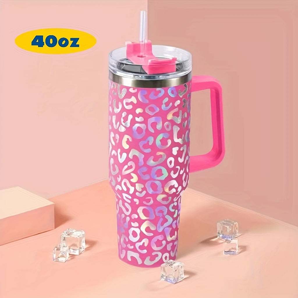 40oz 1200ml Insulated Water Cup Rainbow Leopard Stainless Steel Bottle