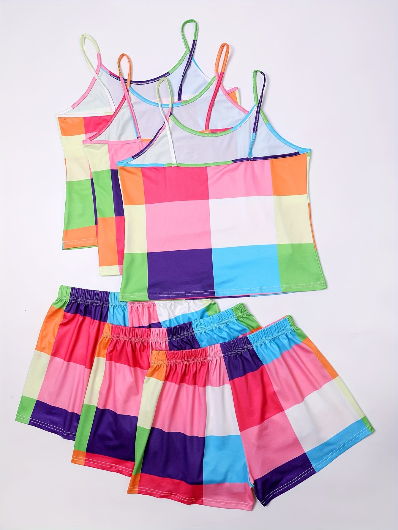 6 Pack Plus Size Preppy Pajamas Set Women's Plus Colorful Plaid Print