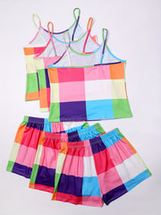6 Pack Plus Size Preppy Pajamas Set Women's Plus Colorful Plaid Print