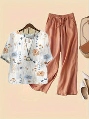 Floral Print Top & Wide Leg Pants 2 Piece Set