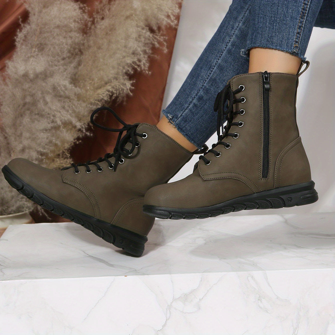 Women's Combat Boots Lace Up Side Zipper Ankle Boots
