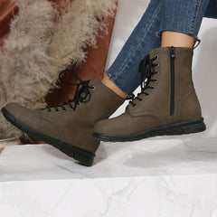 Women's Combat Boots Lace Up Side Zipper Ankle Boots
