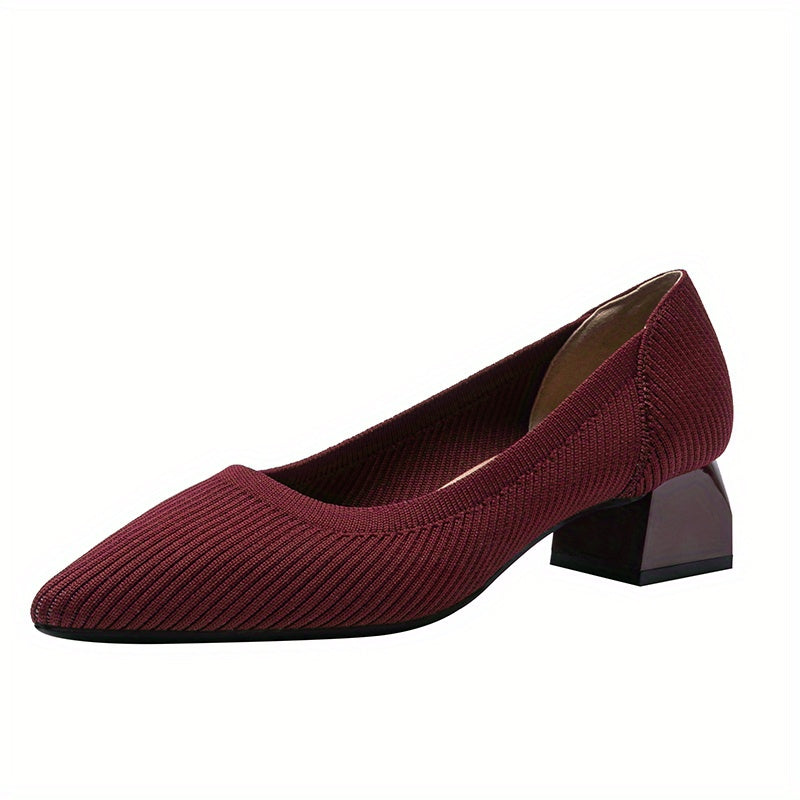 Women's Pointed Toe Chunky Heeled Slip-On Shoes