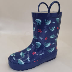 Boys' Cartoon Shark Slip-On Rain Boots Waterproof Non-Slip Outdoor Travel
