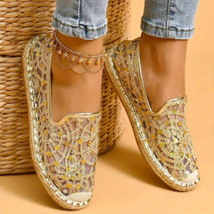 Women's Mesh Sequins Flat Loafers Slip-On Shoes