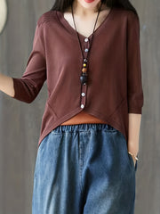 Vintage Loose Summer V Neck Button Front Cardigan
