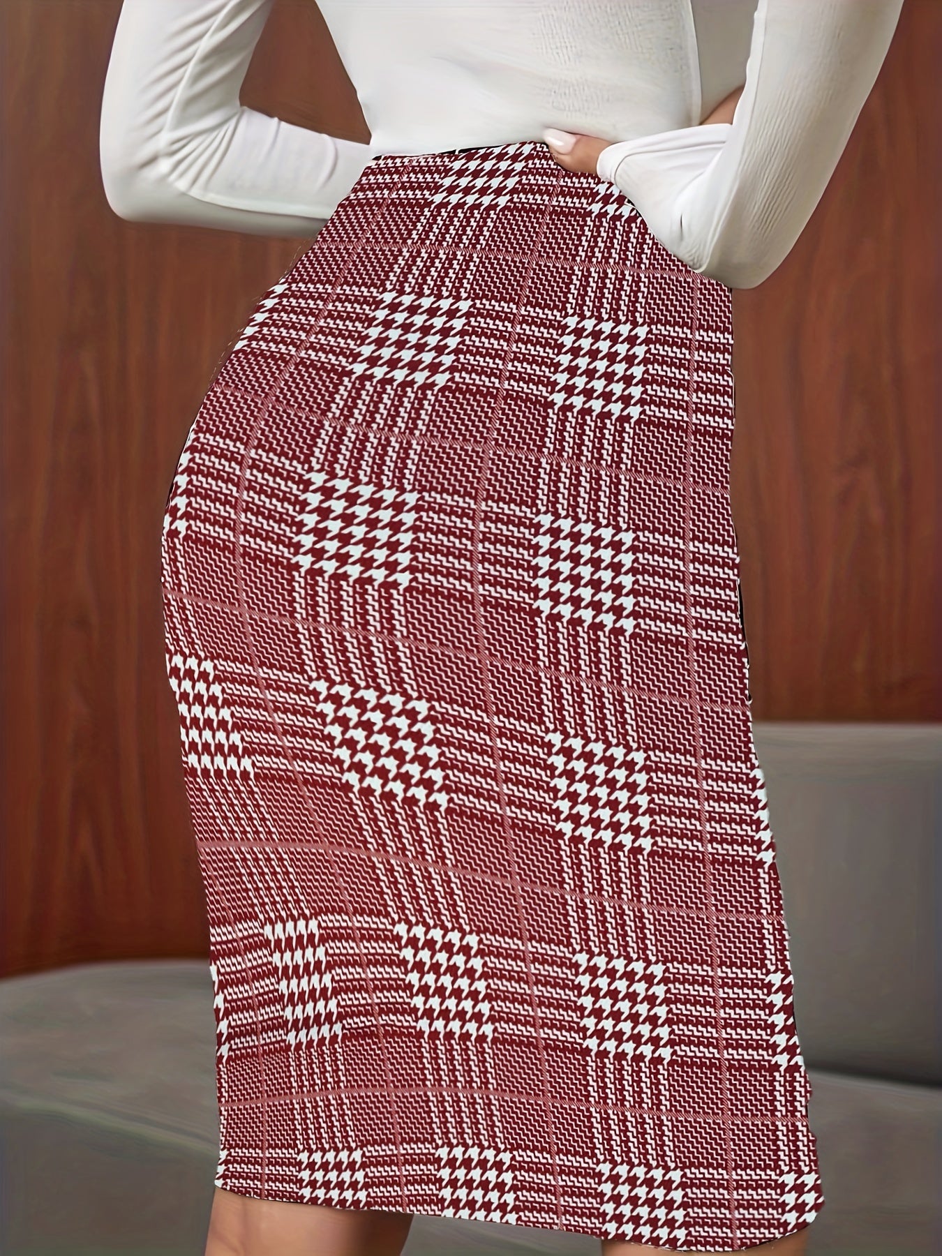 Plaid High Waist Skirt Casual Bodycon Knee Length