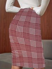 Plaid High Waist Skirt Casual Bodycon Knee Length