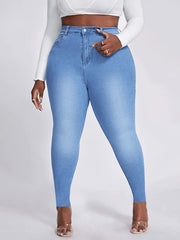 Washed Button Fly Lip Print High Rise Skinny Jeans