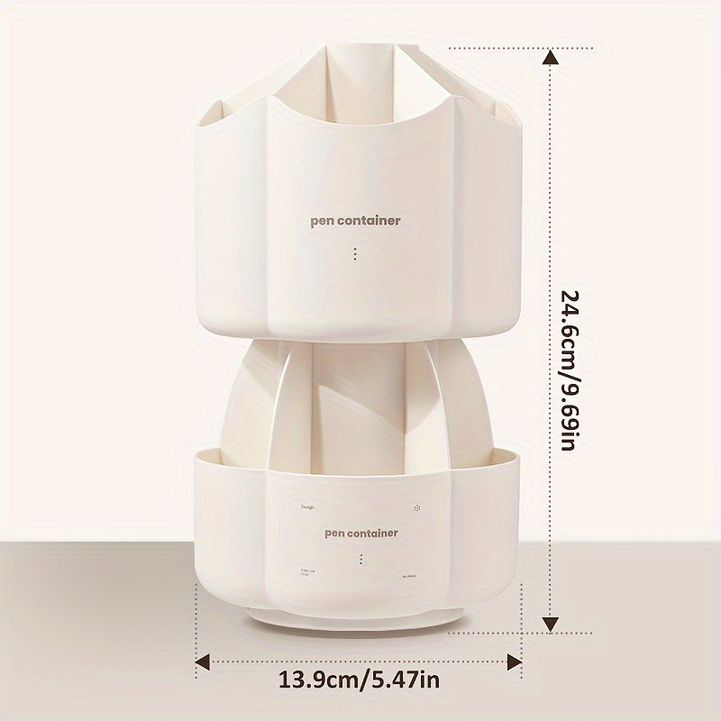Double Deck Rotatable Pen Container Storage for Office Worker