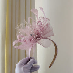 Mesh Flower Faux Feather Headband for Cocktail Tea Party