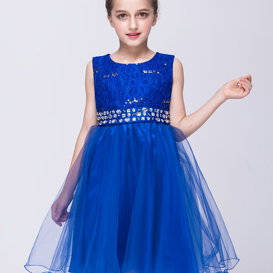Rhinestone Waistband Sleeveless Formal Dress For Wedding Flower Girl