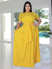 Polka Dot Print Short Sleeve Crop Top & Maxi Skirt Set