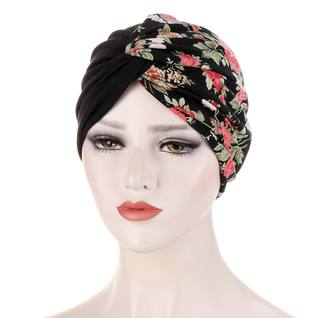 Floral Cloth Twist Turban Cap Soft Women Print Hijab Turban Head