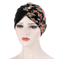 Floral Cloth Twist Turban Cap Soft Women Print Hijab Turban Head