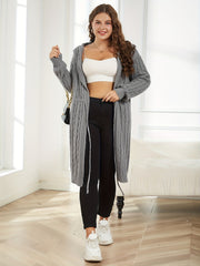 Cable Knit Hooded Cardigan Long Sleeve Drawstring