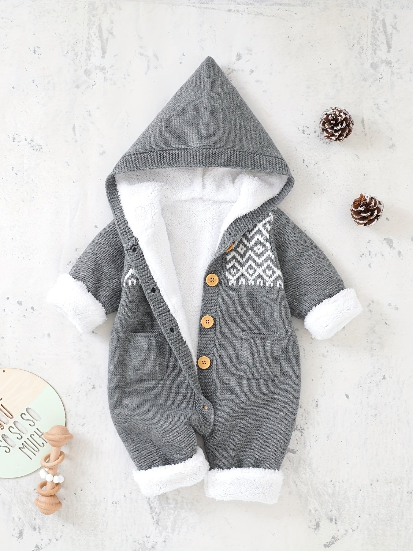 Newborn Knitted Hooded Jumpsuit with Cashmere