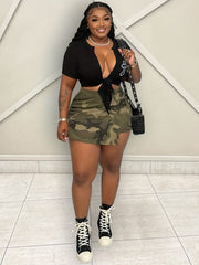 Camo Print Asymmetrical Tie Side Skort Women's Clothing