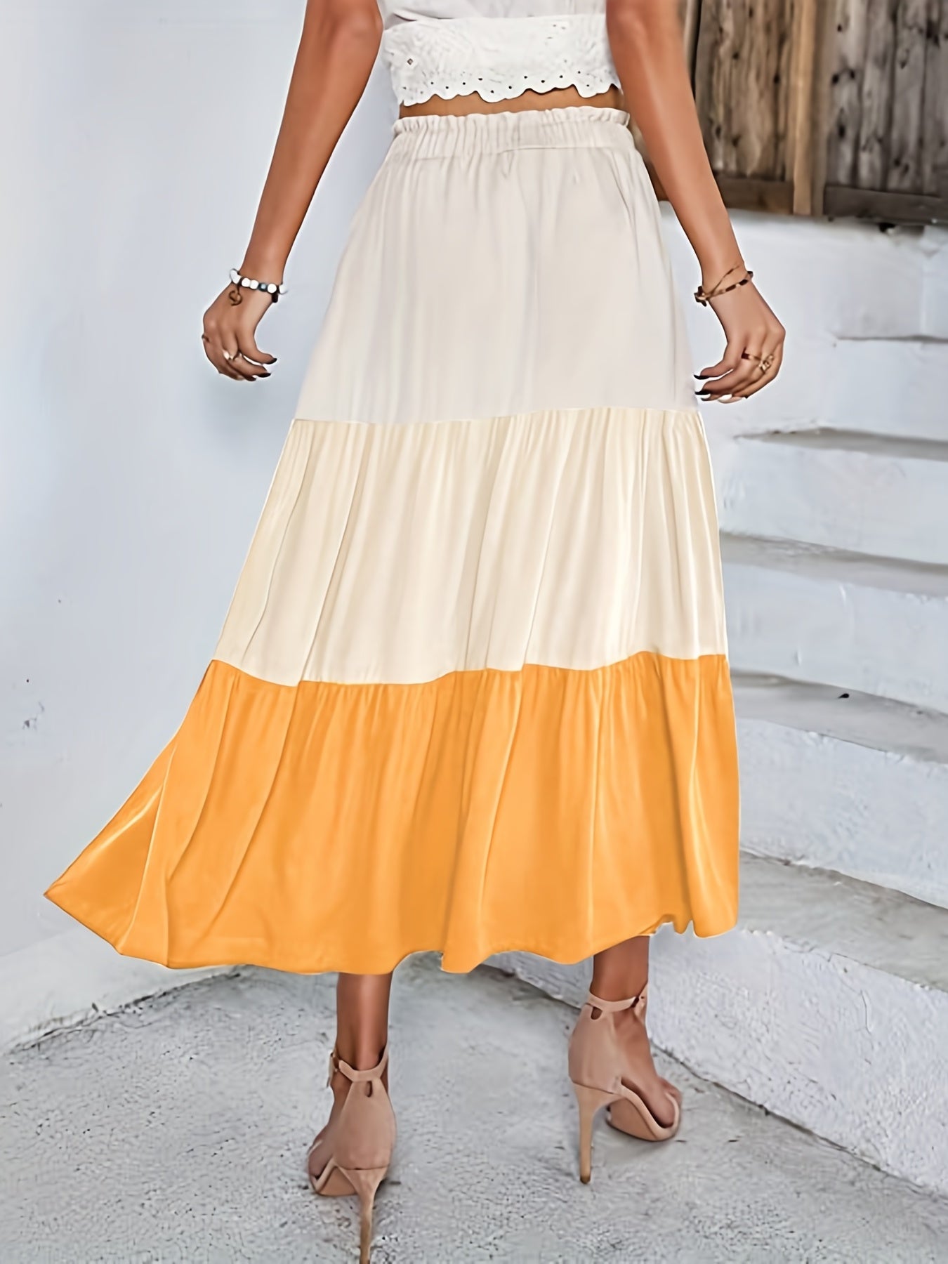 Block Drawstring Skirts Ruched Maxi Skirt Women's