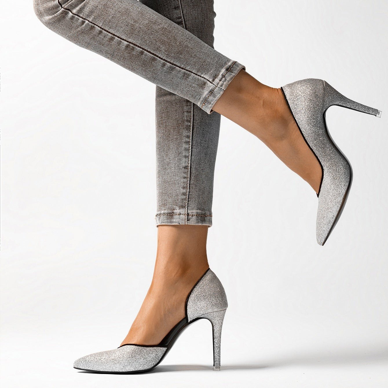 Women's Glitter High Heel Dress Pumps Faux Leather Shoes