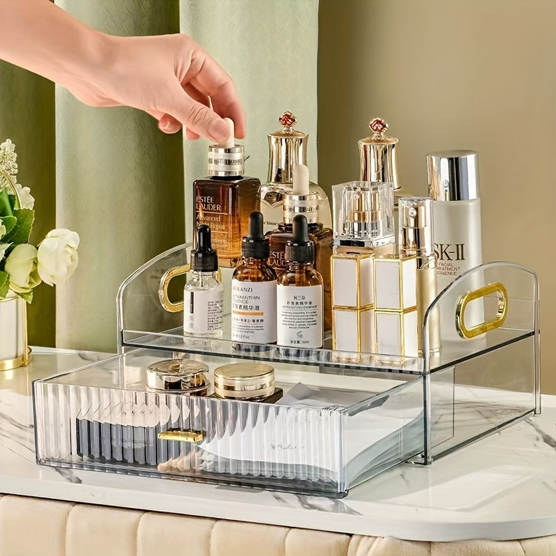 Transparent Makeup Storage Box with Drawer, Dustproof Cosmetic Organizer