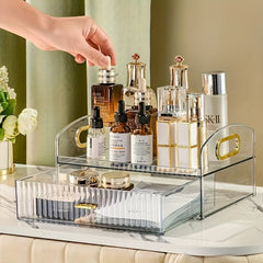 Transparent Makeup Storage Box with Drawer, Dustproof Cosmetic Organizer