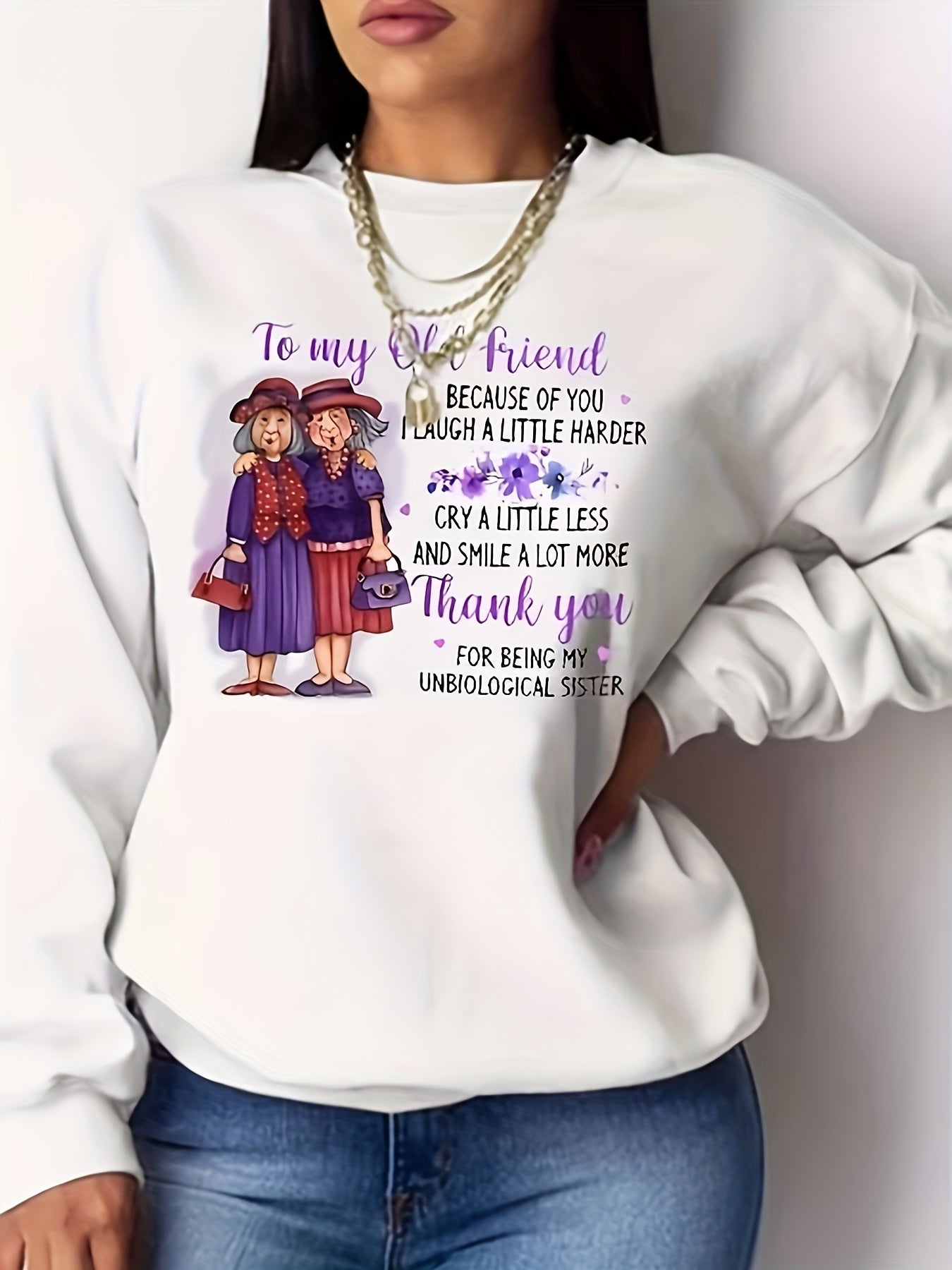 Friends & Letter Print Pullover Sweatshirt for Women