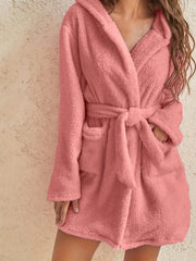 Plush Long Sleeve Hooded Bathrobe