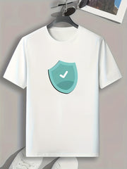 Shield Pattern Print Men's Comfy Sports T-Shirt Graphic Tee