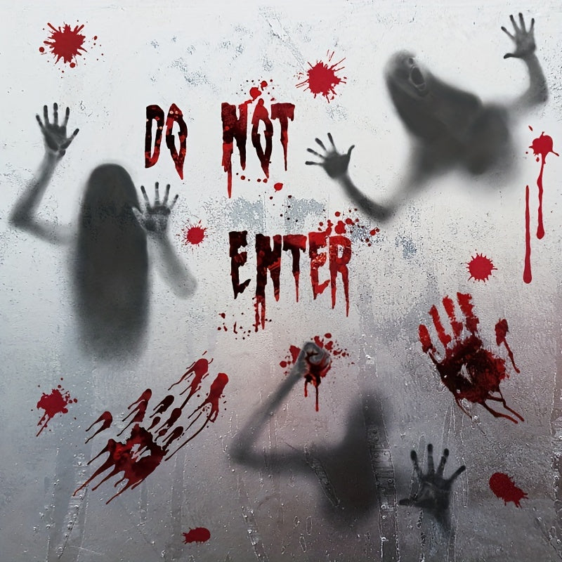 Scary Halloween Window Clings Horror Blood Handprints Footprints Stickers